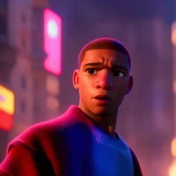 portrait post-apocalypse perfect face mbappe wearing france in a cyberpunk city, france flag sci-fi fantasy style, volumetric lighting, particales,highly detailed,cinamatic, deep colours,