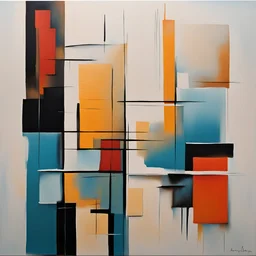 abstract acrylic painting with interesting rectangle shapes and straight lines