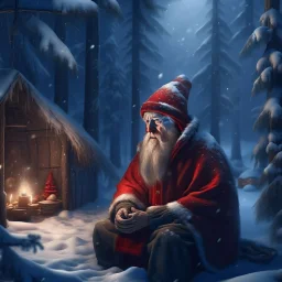 john travlota as santa claus in cosy hut in snowy misty forest, 8k, down-light, soft light, depth of field, photo realism, trending on art station, high detail