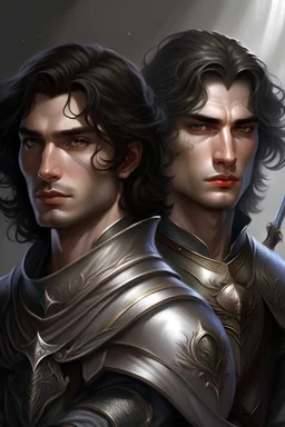 Ein Porträt im Fantasy Stil von einem jungen Krieger und Prinzen mit dunklen Haaren und silbernen Augen .