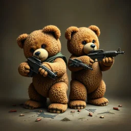 Teddy bears with weapons.