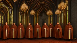 black robe hooded monks in the chapel