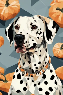 portrait of a Dalmatian with pumpkins in polygon art