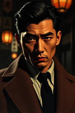 exceedingly handsome Japanese 1940s man detective noir