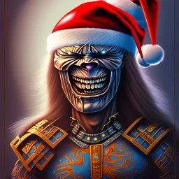  iron maiden sur un trone, bonnet père Noël