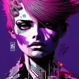 beautiful punk girl, hyper detailed, hyperdetailed, intricately detailed, illustration by <kilian eng> <Yoji Shinkawa>, purple tones,