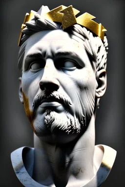 Ultra Realistic image, Roman sculpture bust, clean white marble material, Lionel Messi, gold Laurel crown, one gold star, gradient background, cinematic lighting, god light, 4k resolution, smooth details, ornate details, soft lighting, unreal engine 5, art station, substance 3d.