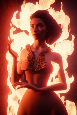 portrait of Clara prince set in fire, cinematic lighting, photorealistic, realistic, detailed, volumetric light and shadow, hyper HD, octane render, unreal engine 5 insanely detailed and intricate, hypermaximalist, elegant, ornate, hyper-realistic, super detailed --v 4