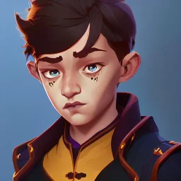 Portrait of a little handsome warlock kid with blue eyes by Nick Harris