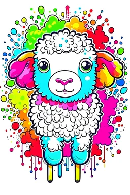 cute little sheep fanfare poster detailed contour colorful kawaii vector 3d splash mountain graphic design piece for t shirt piece of art flat design of one of the colorful shades retro highly detailed vector image flat white background isometric vector vibrant t shirt design retro rustic texture distressed colors faded, line art, beach life, plaid pattern, white background, no shadows.