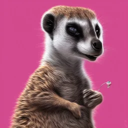 meerkat donut in the mouth, pink background, high details, 8k, hyper realistic