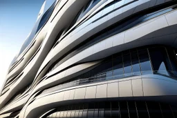 Zaha hadid sheikh chanel, futuristic building facade, 16K, ultra realism. day lighting