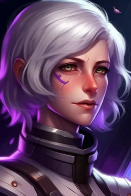 Galactic beautiful aged woman commander Ship deep violet eyed whitehaired