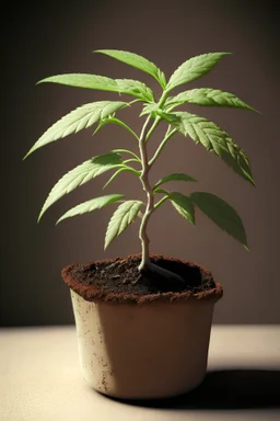 Weed plant in a clay pot