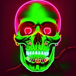 a field of 1000s of cartoonish, anatomically correct, skulls, vivid RANDOM BRIGHT neon colors, dark comedy, well lit, high detail, photorealistic, horrorcore, fun, scary, dead