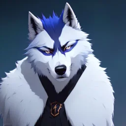 wolf furry blue hair digital art anime style male white fur anthropomorph