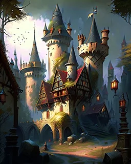 medieval fantasy castle town fairytale rpg art