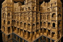 A brown stone palace painted by MC Escher