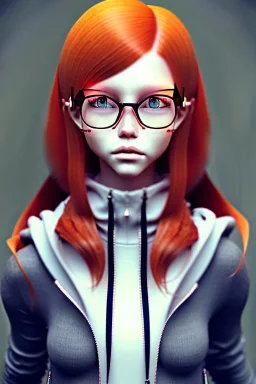 girl, cute, beautiful, huge nose, red hair, freckles, glasses, hoodie