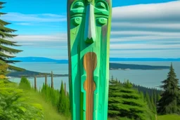 A light seafoam green overlooking bulwark in the sky designed in pacific Northwest totem poles painted by Alexej von Jawlensky