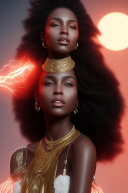 A portrait of a beautiful curvaceous black woman with long black hair, wearing a red scarf, wizard, magical, ethereal, intricate, realistic lighting, soft lighting. Concept art by wlop. Ultra quality 8k. Ultra Realistic