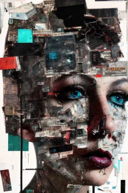 Ultra detailed medium portrait painting of anxiety , torn up collage of clippings, broken circuitry background, matrix effects, punk visual art, punk art aesthetic, graffiti art, pop surrealism, collage art, cluttered paint glitches