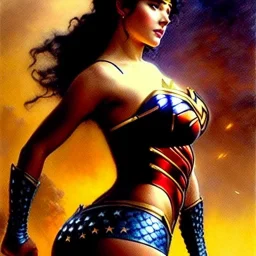 Drawing of beautiful face,'beautiful booty,Busty WonderWoman',intense stare, ancient skintight armor, balanciaga fashion clothe painting by gaston bussiere, greg rutkowski, yoji shinkawa, yoshitaka amano, tsutomu nihei, donato giancola, tim hildebrandt, Oil on canvas, cinematic composition, extreme detail,fit full head inside picture,16k