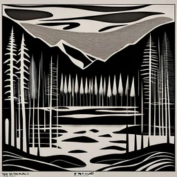 Forest, lake, mountains, Edvard Munch, Yves Tanguy, b/w, high resolution, highly intricate patterns, 33mm photography