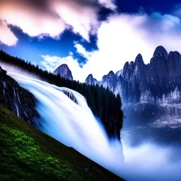 Epic cloud landscape, big epic mountains,waterfall, Ultra hd, 4k, Photography, hyperrealistic