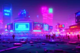 cyberpunk football stadium, cyberpunk, full body, realistic, intricately detailed, neon lighting, vivid colors, neon, futuristic, 64k