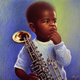 African American baby boy musician with black piano modern art by monet