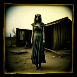 Photorealistic polaroid nothingness and distressing anguish old wooden figure wasteland night, Hieronymus Bosch, shot on Hasselblad, movie shot, details of the dress accentuated, nightmare, hypermaximalist, obsessive, hypnotic