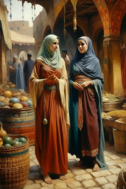 oriental arabic 2 woman standing in market painting neoclassism