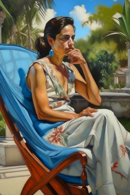 cuban woman painting sitting in chair neoclassism young outside