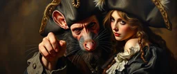 master oil painting by Rembrandt, good afternoon bitch scary hot seductive pirate rat swashbuckler