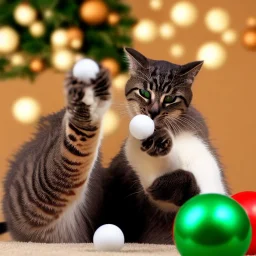 new year cat playing with balls