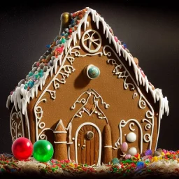 an intricate Hobbit-style gingerbread house with rainbow sprinkles, crushed rock candy, frosting, 8k resolution, centered, high-quality, ultrafine-detail, wide-angle lens, digital art, detailed matte, volumetric lighting, illustration, 3D octane render, brian froud, howard lyon, ben goossens, George Grie, alphonse mucha