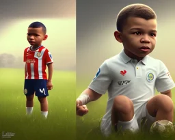 Kylian Mbappé as a child, 3d art, baby face portrait, smile, 8k resolution