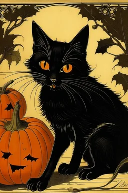 vintage cafe graphic Halloween, black cat