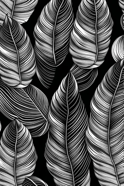 Create seamless banana leaf wallpaper pattern in 2d black and white simple illustrator line