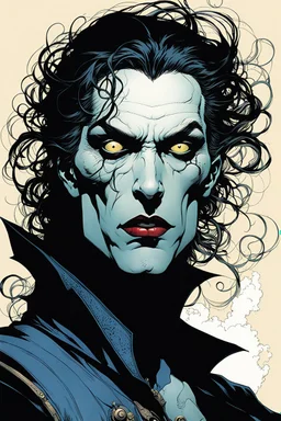 create an ethereal, otherworldly Ravnos vampire time traveler , in the comic book art style of Mike Mignola, Bill Sienkiewicz, and Jean Giraud Moebius, with highly detailed feminine facial features , finely inked , dramatic natural lighting