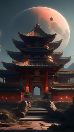 sci fi planet, chinese temple