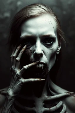 surreal abstract fade human portrait with pale skine with bones, lack black eyes, Darkness is sometimes, it is the moment of realization. The shadows rising from the depths are terrifying; they are the offspring of our minds, surreal abstract things andt shapes, . darkness looking me, and eating face, body, close up the crepy stunning portrait, shadows, evil darkness, surreal, thiller vibe, background vortex, abyss,crepy vibe, dinner of darknes, ntricate details, cinematic
