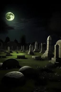 An ancient Muslim cemetery under the moonlight