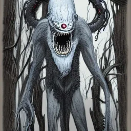 Wendigo monster with bat face and white skin and tentacles