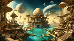 an alien paradise in the style of Leonardo da Vinci