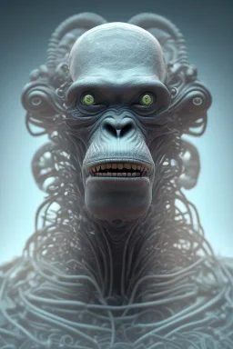 ape alien, head,8 eyes, evil, 8k, with hairs, finely detailed, photo realistic, HR Giger style