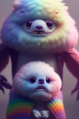 cute monster, fluffy , beautiful, blender 3d, rainbow, soft pastels, by Greg Rutkowski