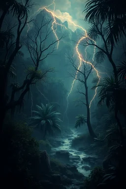 Surreal. Macabre, romance, gothic, Let this longing fall asleep in an instant. In eerie jungle like otherworld.with storms and thunders