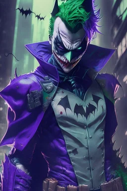 the joker in a full ninja suit, anime style, depth of field, nvidia graphics, lightrays, trending art